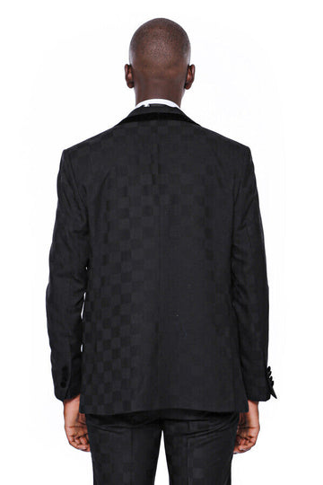 Black Slim Fit Plaid Shawl Lapel 3-Piece Tuxedo – Wessi