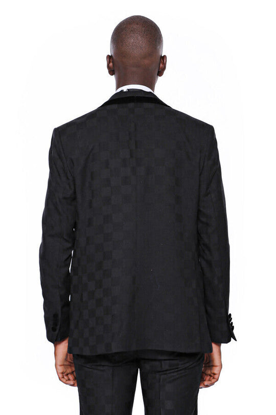 Black Slim Fit Plaid Shawl Lapel 3-Piece Tuxedo – Wessi