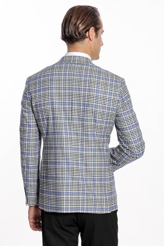 Men’s Blue & Black Glen Plaid Slim Fit Notch Lapel Sport Blazer