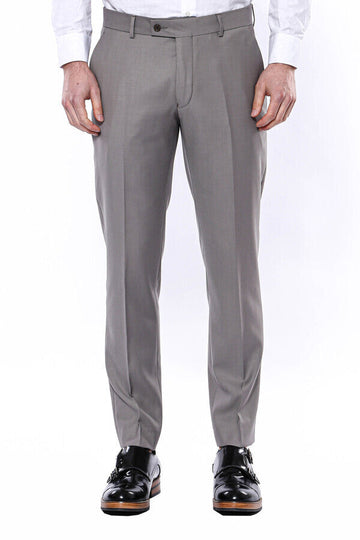 Beige Slim Fit Plain Dress Trousers – Wessi