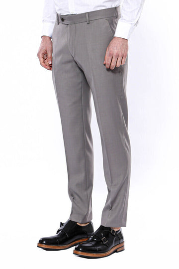 Beige Slim Fit Plain Dress Trousers – Wessi