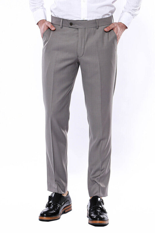 Beige Slim Fit Plain Dress Trousers – Wessi