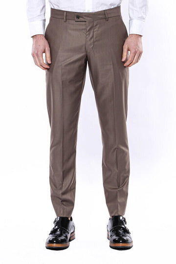 Brown Slim Fit Plain Dress Trousers – Wessi