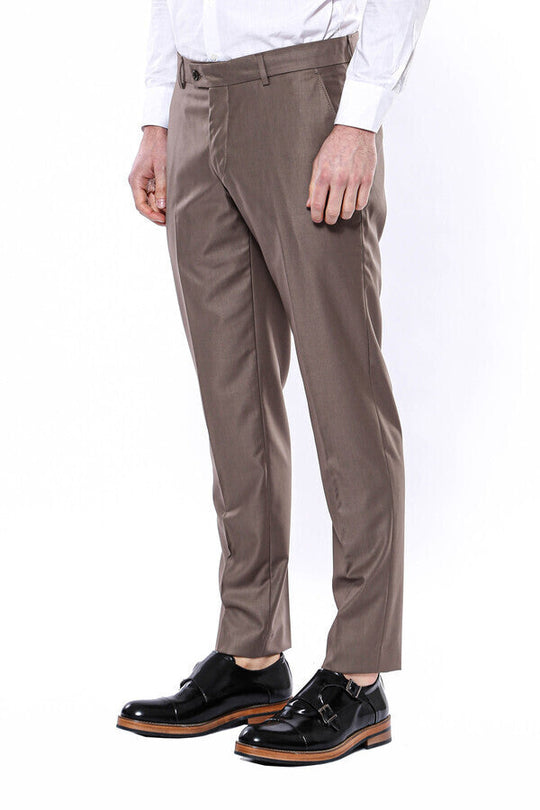 Brown Slim Fit Plain Dress Trousers – Wessi