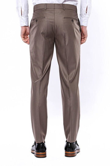 Brown Slim Fit Plain Dress Trousers – Wessi