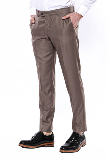 Brown Slim Fit Plain Dress Trousers – Wessi