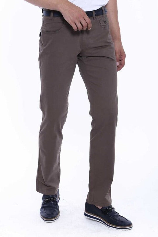 Brown Slim Fit Suede Cotton Covered Pocket Trousers – Wessi