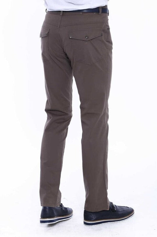 Brown Slim Fit Suede Cotton Covered Pocket Trousers – Wessi