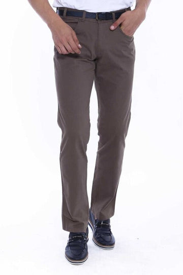 Brown Slim Fit Suede Cotton Covered Pocket Trousers – Wessi
