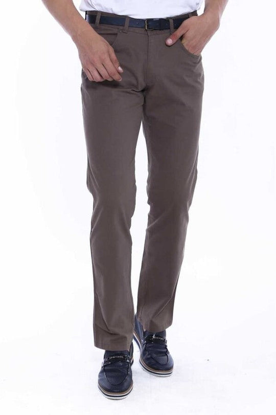 Brown Slim Fit Suede Cotton Covered Pocket Trousers – Wessi