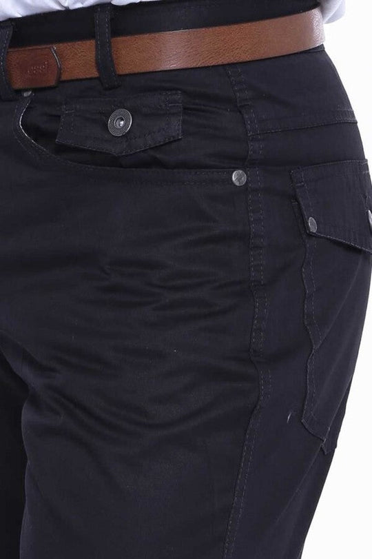 Black Slim Fit Suede Cotton Covered Pocket Trousers – Wessi