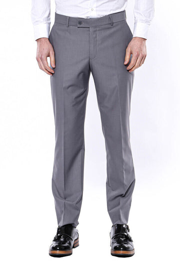 Grey Slim Fit Plain Dress Trousers – Wessi