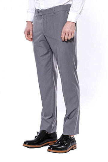 Grey Slim Fit Plain Dress Trousers – Wessi