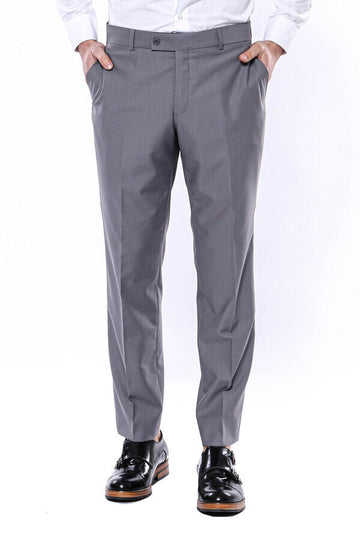Grey Slim Fit Plain Dress Trousers – Wessi