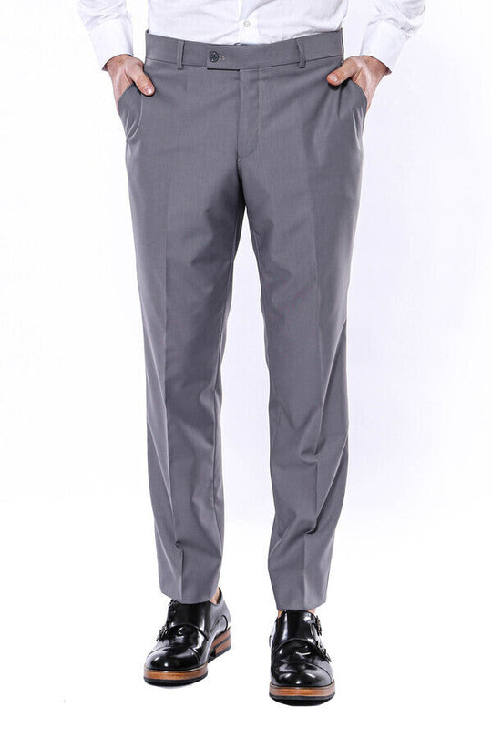 Grey Slim Fit Plain Dress Trousers – Wessi