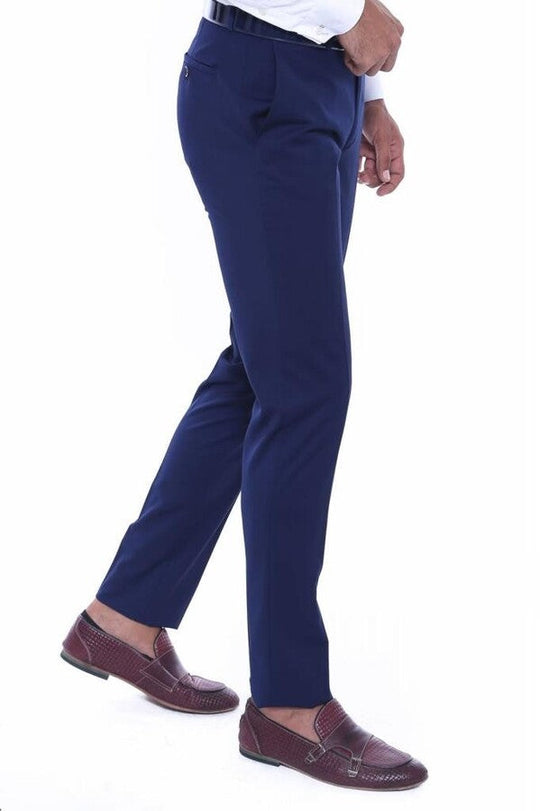 Dark Blue Slim Fit Plain Dress Trousers – Wessi