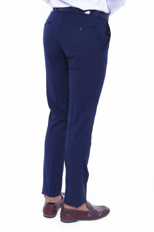 Dark Blue Slim Fit Plain Dress Trousers – Wessi