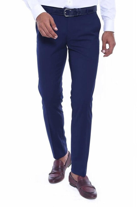 Dark Blue Slim Fit Plain Dress Trousers – Wessi