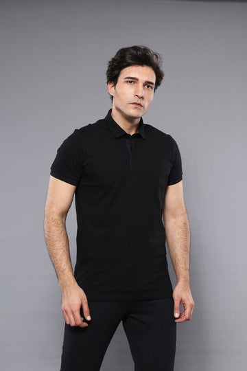 Men's Black Plain Slim Fit Polo T-Shirt | Wessi