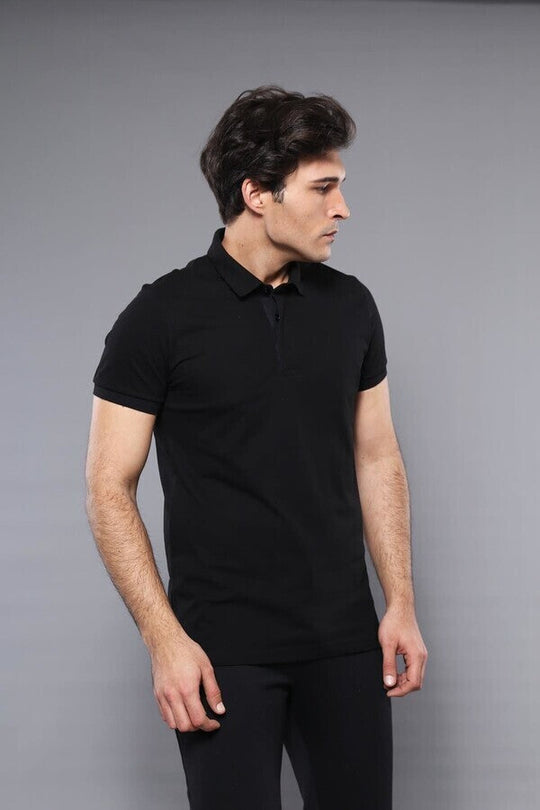 Men's Black Plain Slim Fit Polo T-Shirt | Wessi