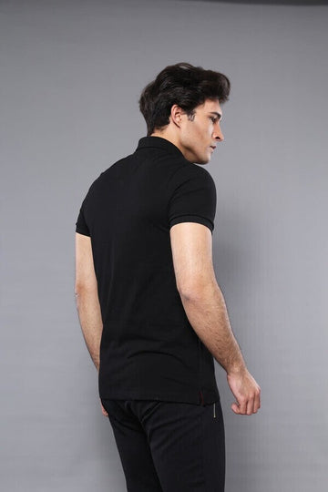 Men's Black Plain Slim Fit Polo T-Shirt | Wessi