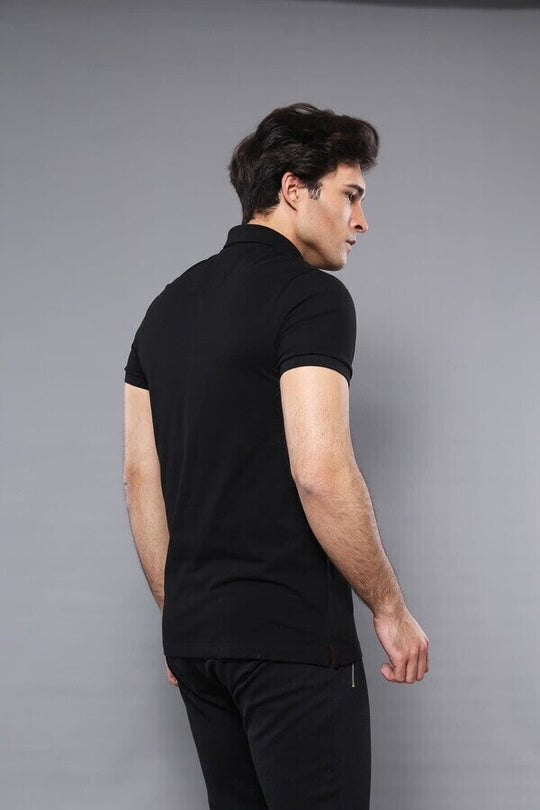 Men's Black Plain Slim Fit Polo T-Shirt | Wessi