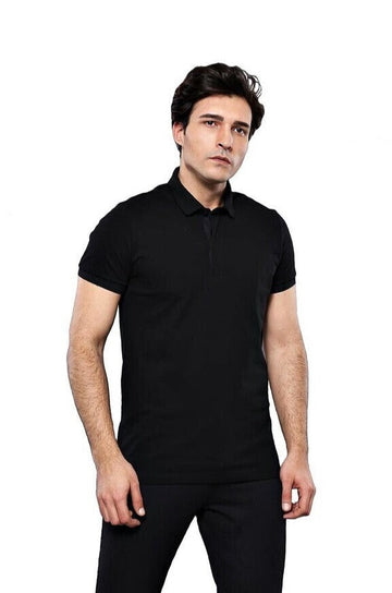 Men's Black Plain Slim Fit Polo T-Shirt | Wessi