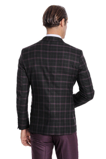 Men's Midnight Plum & Black Check 3-Piece Slim Fit Combination Suit