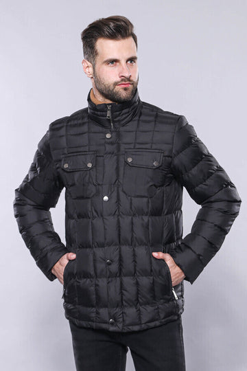 Black Slim Fit Quilted Winter Coat – Wessi