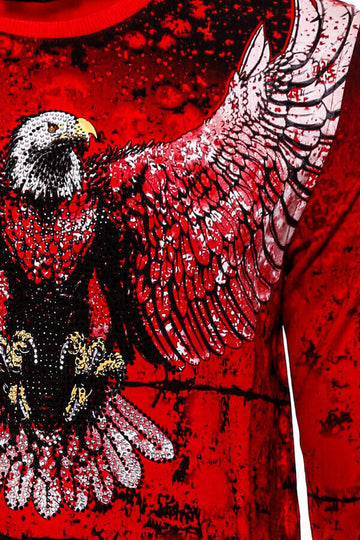 Red Slim Fit Eagle Print Crew Neck Sweatshirt | Wessi