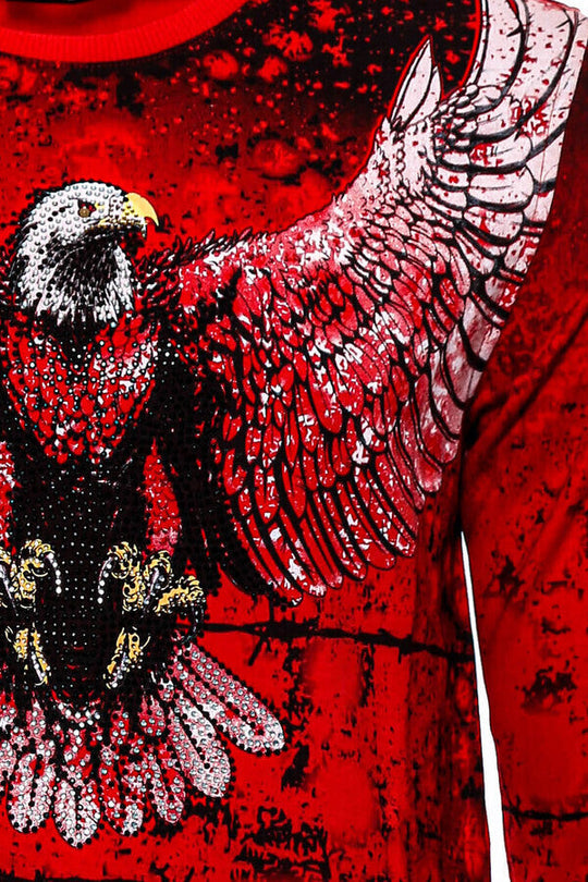 Red Slim Fit Eagle Print Crew Neck Sweatshirt | Wessi