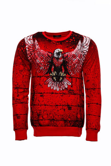 Red Slim Fit Eagle Print Crew Neck Sweatshirt | Wessi