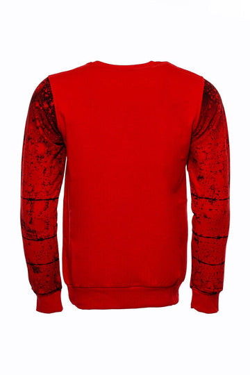 Red Slim Fit Eagle Print Crew Neck Sweatshirt | Wessi