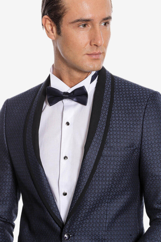 Men's Midnight Navy Micro-Patterned 2-Piece Slim Fit Tuxedo with Shawl Lapel