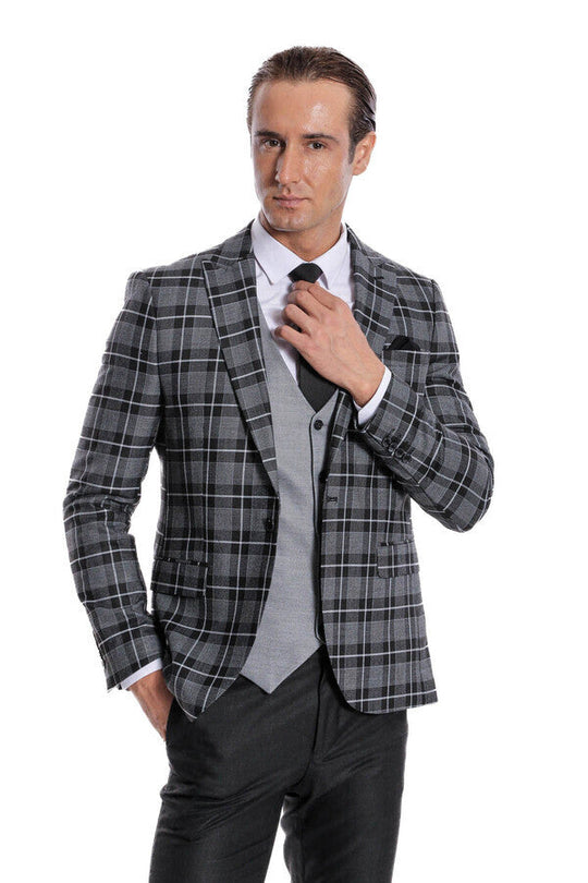 Men's Black Bold Multi-Check 3-Piece Slim Fit Combination Suit