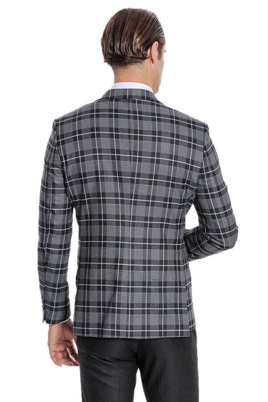 Men's Black Bold Multi-Check 3-Piece Slim Fit Combination Suit