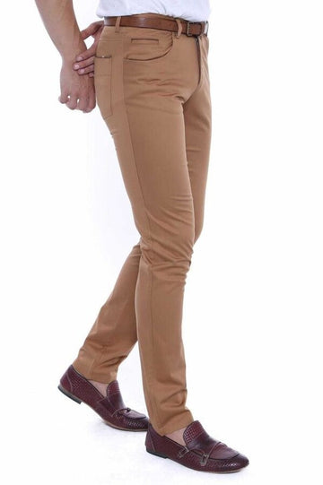 Tan Slim Fit Plain Cotton Trousers – Wessi