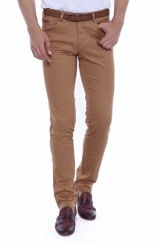 Tan Slim Fit Plain Cotton Trousers – Wessi
