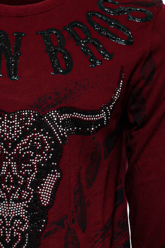 Burgundy Slim Fit Crew Neck Patterned Sweatshirt | Wessi