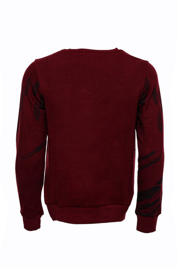 Burgundy Slim Fit Crew Neck Patterned Sweatshirt | Wessi