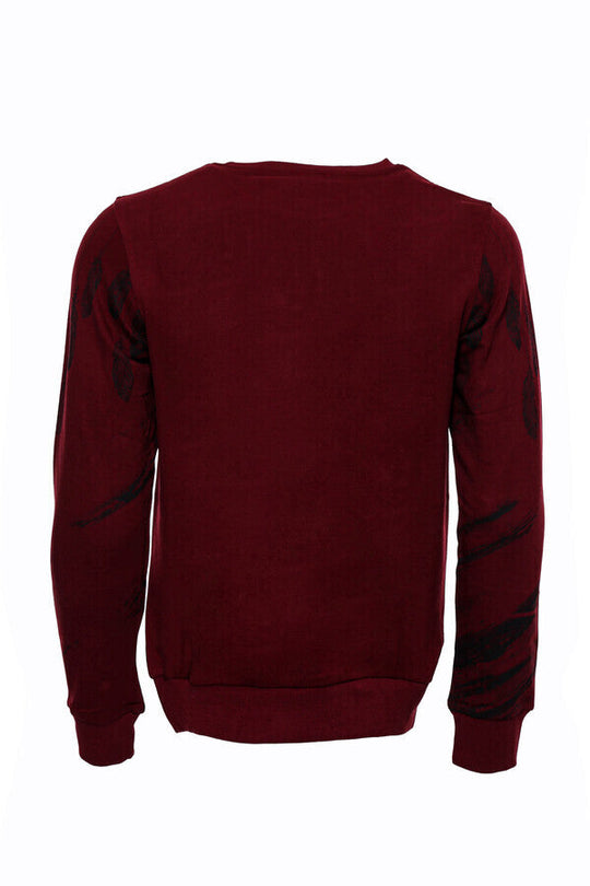 Burgundy Slim Fit Crew Neck Patterned Sweatshirt | Wessi