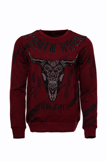 Burgundy Slim Fit Crew Neck Patterned Sweatshirt | Wessi
