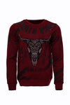 Burgundy Slim Fit Crew Neck Patterned Sweatshirt | Wessi