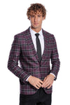 Men’s Deep Purple Windowpane Check Slim Fit Peak Lapel Sport Blazer