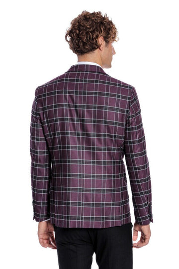 Men’s Deep Purple Windowpane Check Slim Fit Peak Lapel Sport Blazer