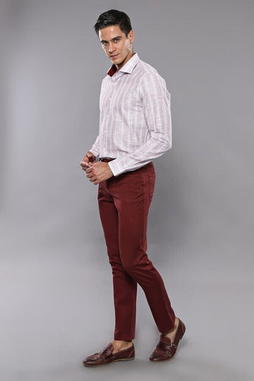 Burgundy Slim Fit Plain Five-Pocket Trousers – Wessi