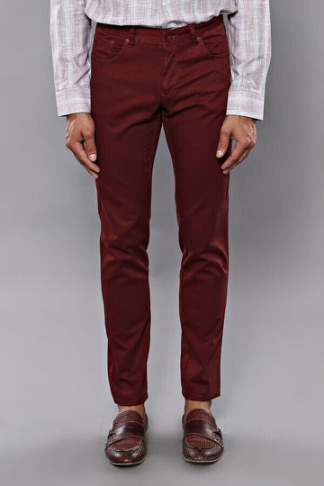 Burgundy Slim Fit Plain Five-Pocket Trousers – Wessi