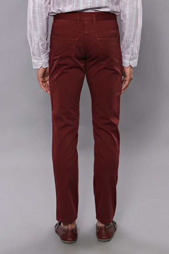 Burgundy Slim Fit Plain Five-Pocket Trousers – Wessi
