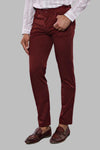Burgundy Slim Fit Plain Five-Pocket Trousers – Wessi