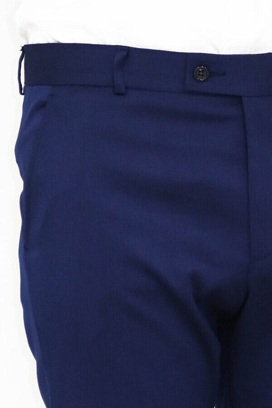 Dark Blue Slim Fit Plain Trousers – Wessi